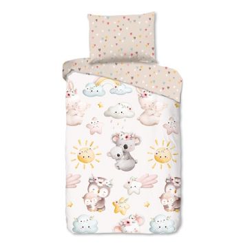 Lenjerie de pat pentru copii maro-bej din bumbac pentru pat de o persoană 140x200 cm Hugs – Good Morning