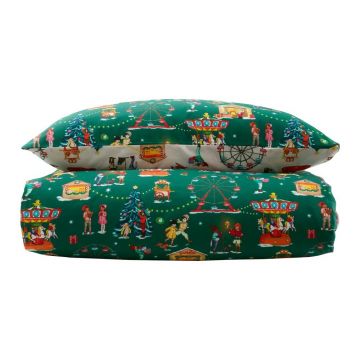 Lenjerie de pat pentru copii verde din bumbac pentru pat de o persoană 135x200 cm Christmas Fairground – Belle & Boo