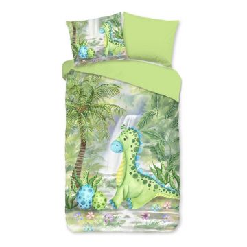 Lenjerie de pat pentru copii verde din bumbac pentru pat de o persoană, extinsă 140x220 cm Dani – Good Morning