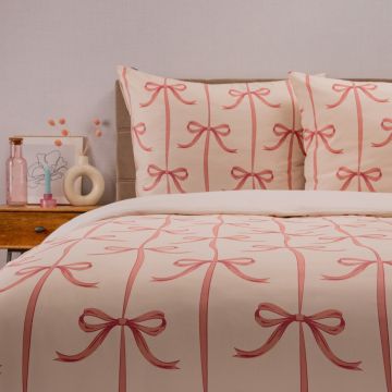 Lenjerie de pat pentru o persoana Vivienne, Homla, 2 piese, 140x200 cm, microfibra din poliester, alb/roz