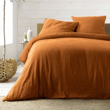 Lenjerie de pat portocalie/maro din muselină pentru pat dublu/extinsă 240x220 cm Angelia – douceur d'intérieur