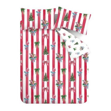 Lenjerie de pat roșie-albă pentru pat de o persoană 135x200 cm Christmas Stripe – Catherine Lansfield
