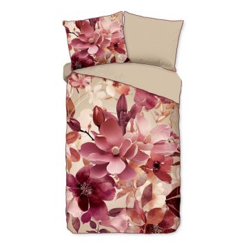 Lenjerie de pat roz/bej din bumbac satinat pentru pat de o persoană/extinsă 140x220 cm Chaja – Descanso