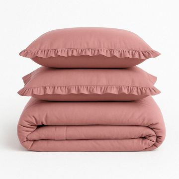 Lenjerie de pat roz din bumbac ranforcé pentru pat dublu/extinsă 240x220 cm Ruffle Striped – Mila Home Luxury