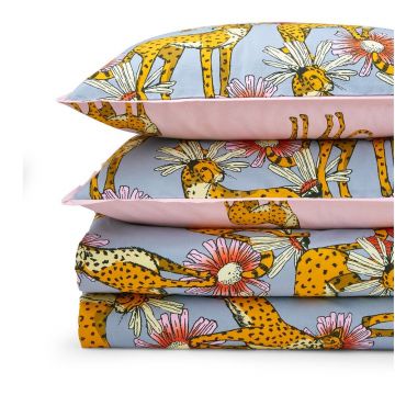 Lenjerie de pat roz/gri din bumbac pentru pat dublu/extinsă 230x220 cm Untamed Cheetah – Their Nibs