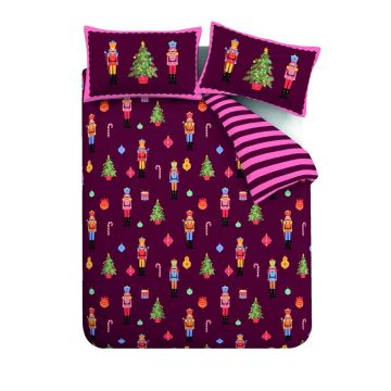 Lenjerie de pat roz-mov pentru pat de o persoană 135x200 cm Nutcracker Stripe – Catherine Lansfield