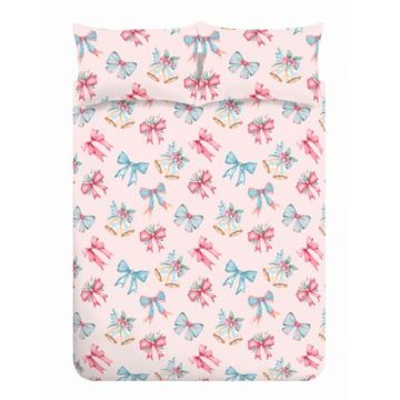 Lenjerie de pat roz pentru pat dublu 200x200 cm Bows And Bells – Catherine Lansfield