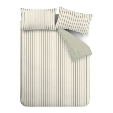 Lenjerie de pat verde/crem din bumbac pentru pat dublu 200x200 cm Hampton Stripe – Bianca