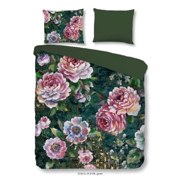 Lenjerie de pat verde din bumbac pentru pat de o persoană/extinsă 140x220 cm Fleur – Good Morning