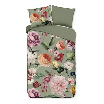 Lenjerie de pat verde din bumbac satinat pentru pat de o persoană/extinsă 140x220 cm Fiori – Descanso