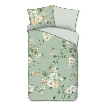 Lenjerie de pat verde din bumbac satinat pentru pat de o persoană/extinsă 140x220 cm Sizena – Descanso