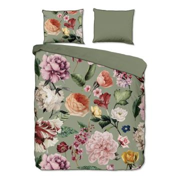 Lenjerie de pat verde din bumbac satinat pentru pat dublu/extinsă 200x220 cm Fiori – Descanso