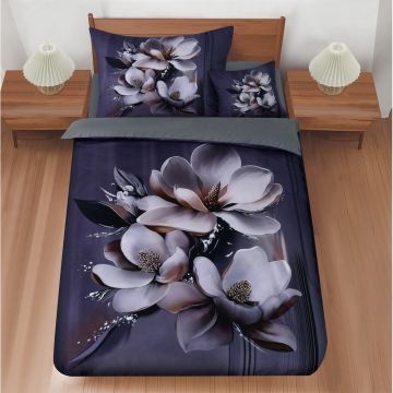 Lenjerie de pat violetă pentru pat de o persoană cu 3 piese 140x200 cm Magical Magnolias – My House