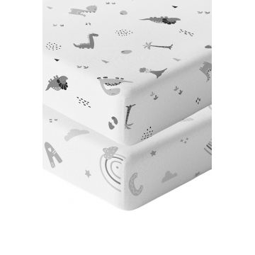 Set cearceaf de pat cu elastic pentru copii, L'essentiel Maison, Abc Dinozor, Portocaliu / Maro / Mentă Set cearceaf de pat cu elastic pentru copii, L'essentiel Maison, Abc Dinozor, Portocaliu / Maro / Mentă