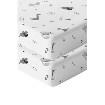 Set cearceaf de pat cu elastic pentru copii, L'essentiel Maison, Dinozor Dinozor, Gri / Muștar / Maro Set cearceaf de pat cu elastic pentru copii, L'essentiel Maison, Dinozor Dinozor, Gri / Muștar / Maro