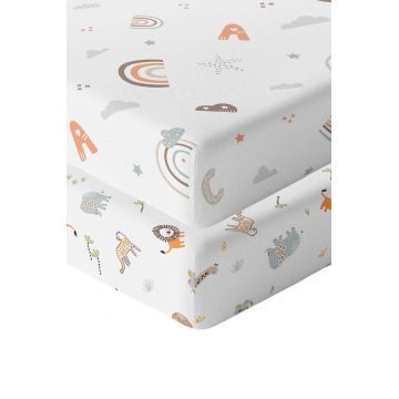 Set cearceaf de pat cu elastic pentru copii, L'essentiel Maison, Jungle Abc, Portocaliu / Maro / Mentă Set cearceaf de pat cu elastic pentru copii, L'essentiel Maison, Jungle Abc, Portocaliu / Maro / Mentă