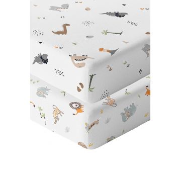 Set cearceaf de pat cu elastic pentru copii, L'essentiel Maison, Jungle Dinozor, Muștar / Maro / Gri Set cearceaf de pat cu elastic pentru copii, L'essentiel Maison, Jungle Dinozor, Muștar / Maro / Gri