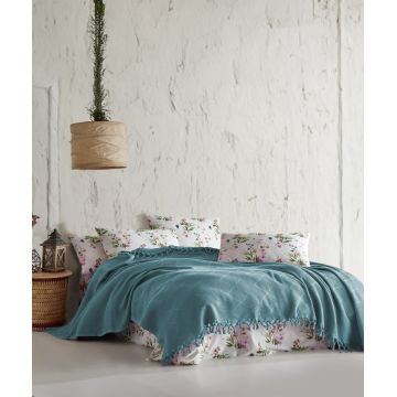 Set cuvertura pique dubla, L'essentiel Maison, Mona v2, Turcoaz Set cuvertura pique dubla, L'essentiel Maison, Mona v2, Turcoaz