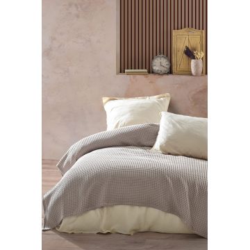 Cuvertura Double Pique, 220x250 cm, 100% bumbac, Havuzlu, Viaden, bej