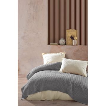 Cuvertura Double Pique, 220x250 cm, 100% bumbac, Havuzlu, Viaden, gri
