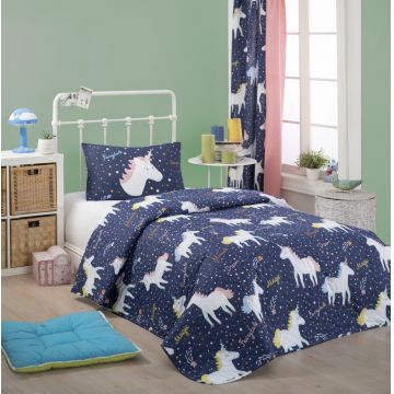 Cuvertura Matlasata 1 Persoana Model Magic Unicorn Dark Blue
