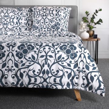 Lenjerie de pat dubla Hede, Homla, 3 piese, 160x200 cm, microfibra din poliester, alb/albastru Lenjerie de pat dubla Hede, Homla, 3 piese, 160x200 cm, microfibra din poliester, alb/albastru