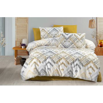 Lenjerie de pat dubla, L'essentiel Maison, Aurora, Muștar / Crem / Gri Lenjerie de pat dubla, L'essentiel Maison, Aurora, Muștar / Crem / Gri