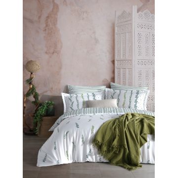 Lenjerie de pat dubla, L'essentiel Maison, Kilyos, Verde/Alb Lenjerie de pat dubla, L'essentiel Maison, Kilyos, Verde/Alb