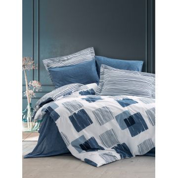 Lenjerie de pat dubla, L'essentiel Maison, Solito, Albastru indigo / Alb Lenjerie de pat dubla, L'essentiel Maison, Solito, Albastru indigo / Alb