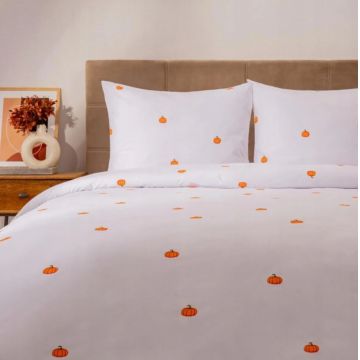 Lenjerie de pat King Size, Pump, Homla, 3 piese, 200x220 cm, bumbac, alb/portocaliu Lenjerie de pat King Size, Pump, Homla, 3 piese, 200x220 cm, bumbac, alb/portocaliu