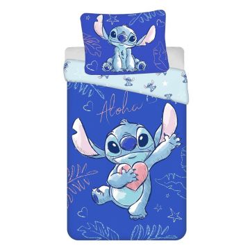 Lenjerie de pat pentru copii albastră din bumbac pentru pat de o persoană 140x200 cm Lilo & Stitch 