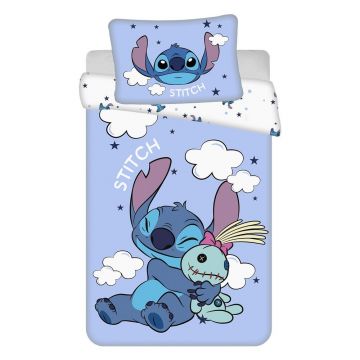 Lenjerie de pat pentru copii albastră din bumbac pentru pătuț 100x135 cm Lilo & Stitch 