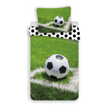 Lenjerie de pat pentru copii verde din bumbac pentru pat de o persoană 140x200 cm Football – Jerry Fabrics