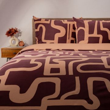 Lenjerie de pat pentru o persoana Karmen, Homla, 2 piese, 140x200 cm, bumbac, visiniu/bej