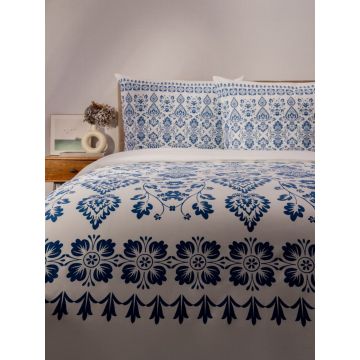 Lenjerie de pat pentru o persoana Marissa, Homla, 2 piese, 140x200 cm, bumbac, alb/albastru