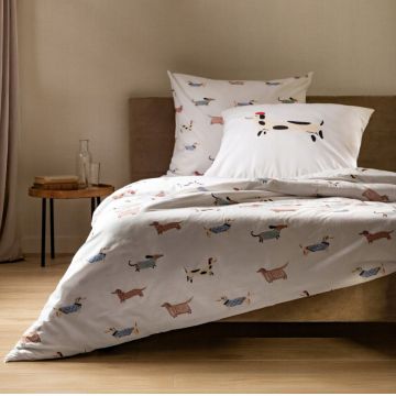 Lenjerie de pat pentru o persoana Teckel, Homla, 2 piese, 140x200 cm, bumbac, multicolor