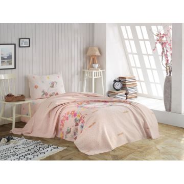 Set cuvertura de pat pentru o persoana Unicornlar, EnLora Home, 3 piese, bumbac, multicolor Set cuvertura de pat pentru o persoana Unicornlar, EnLora Home, 3 piese, bumbac, multicolor