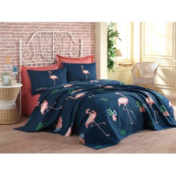 Set cuvertura pique dubla, L'essentiel Maison, Big Filamin, Bumbac, Dark Blue / Pink / Green / White Set cuvertura pique dubla, L'essentiel Maison, Big Filamin, Bumbac, Dark Blue / Pink / Green / White