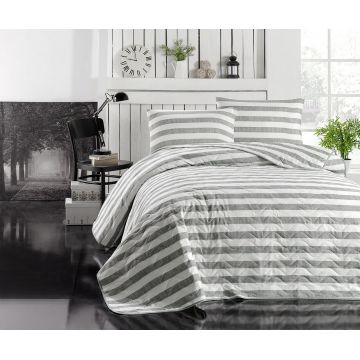 Set cuvertura Single 160x220 cm, 2 piese, L'essentiel Maison, Hook, 65% bumbac/35% poliester, Gri/Alb Set cuvertura Single 160x220 cm, 2 piese, L'essentiel Maison, Hook, 65% bumbac/35% poliester, Gri/Alb
