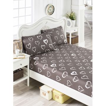 Set de pat pentru o persoana (cearceaf cu elastic si perna) 2 piese, L'essentiel Maison, Amaour, 65% bumbac/35% poliester, Maro/Alb