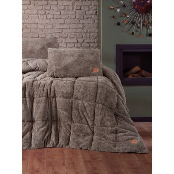 Set Pilota 2 Persoane si 2 fete de perna Yorgan Bej 195x215 cm (Microfibra)