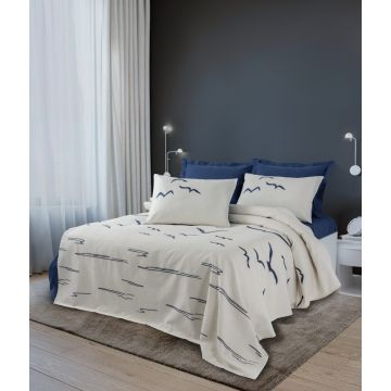Cuvertura Pique pentru pat 1 Persoana Model Larum Dark Blue
