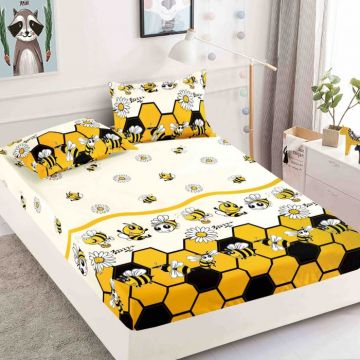 Husa Din Bumbac Tip Finet Cu Elastic 1 Persoana, Albinute