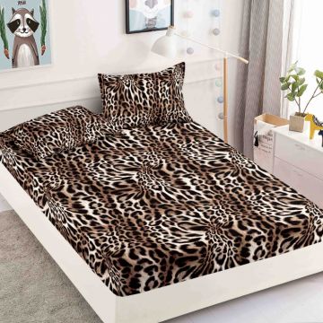 Husa Din Bumbac Tip Finet Cu Elastic 1 Persoana, Leopard