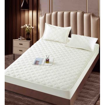 Husa matlasata tip topper din catifea, 140x200cm + 2 fete de perna 50x70cm - Alb