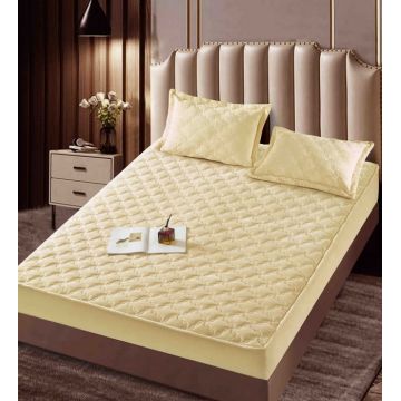 Husa matlasata tip topper din catifea, 140x200cm + 2 fete de perna 50x70cm - Crem