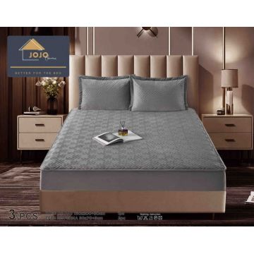 Husa matlasata tip topper din catifea, 160x200cm + 2 fete de perna 50x70cm - Gri Deschis