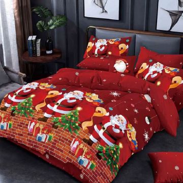 Lenjerie 1 persoana Craciun Noel V8 4 Piese (Finet)