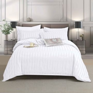 Lenjerie cu elastic 140x200 cm, Damasc, Atlas V10 Alb (Finet)