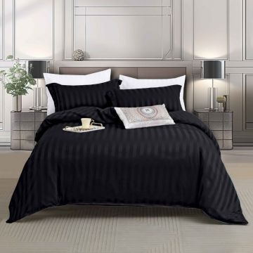 Lenjerie cu elastic 140x200 cm, Damasc, Atlas V11 Negru (Finet)